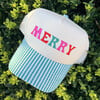MERRY AND BRIGHT Embroidered Hat, Green Stripe - Hats - 3 - thumbnail