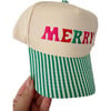 MERRY AND BRIGHT Embroidered Hat, Green Stripe - Hats - 4 - thumbnail