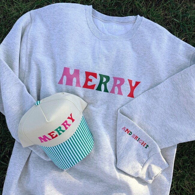 MERRY AND BRIGHT Embroidered Hat, Green Stripe - Hats - 5