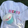 MERRY AND BRIGHT Embroidered Hat, Green Stripe - Hats - 5 - thumbnail