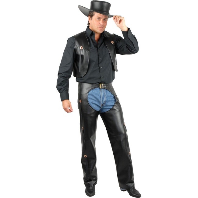 Cowboy Faux Leather Chaps & Vest Men's Set