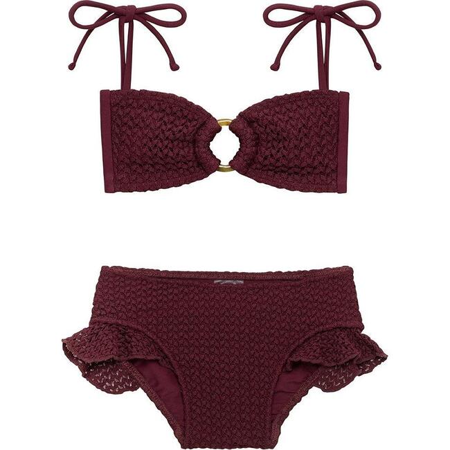 Mini Tori Bandeau x Kelly Bikini Set, Maroon Crochet