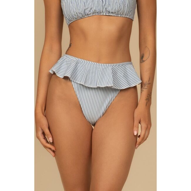 Tamarindo Ruffle Bikini Bottom, Classic Blue Stripe