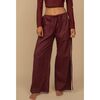 Sporty Drawstring Wide-Leg Pant, Maroon - Pants - 1 - thumbnail