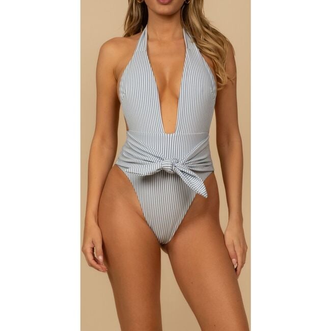 Tropez Tie-Up One-Piece, Classic Blue Stripe - One Pieces - 4