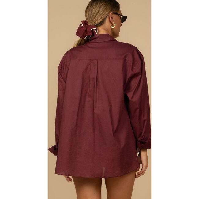 Boyfriend Button-Down Shirt, Maroon - Button Downs - 3