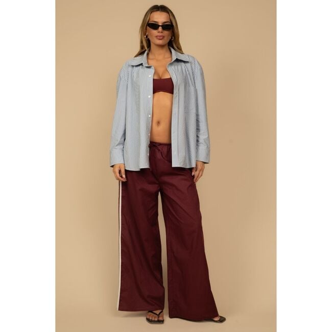 Sporty Drawstring Wide-Leg Pant, Maroon - Pants - 5