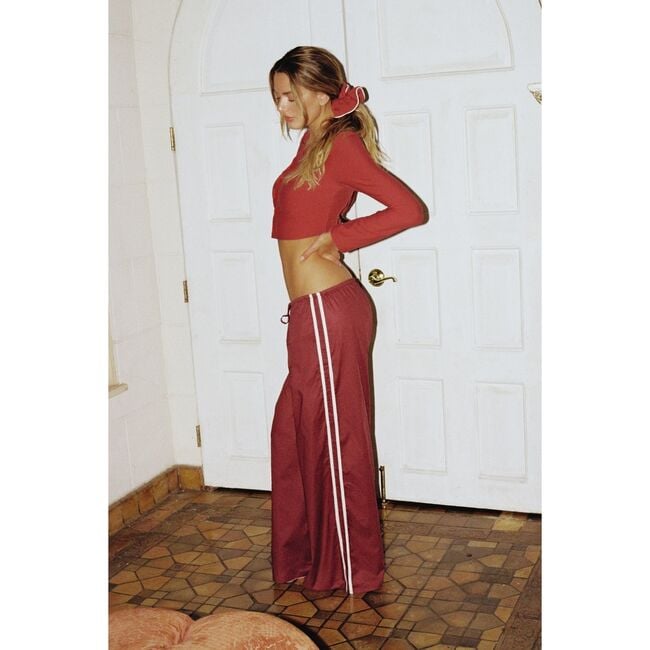 Sporty Drawstring Wide-Leg Pant, Maroon - Pants - 7