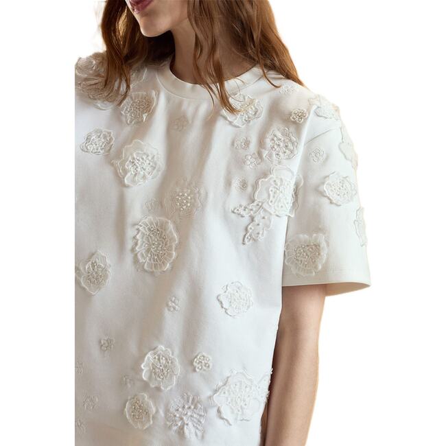 3D Applique Top, White - Blouses - 3