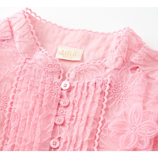 Prue Long Sleeve Embroidered Mini Dress, Pink - Dresses - 3