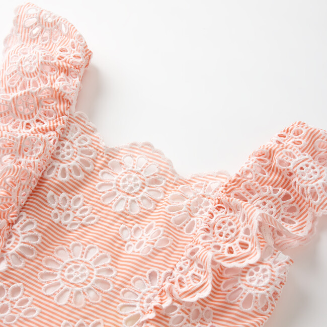 Harley Embroidered Mini Dress, Peach Stripe - Dresses - 3