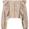 Ottilie Embroidered Top, Taupe - Blouses - 1 - thumbnail
