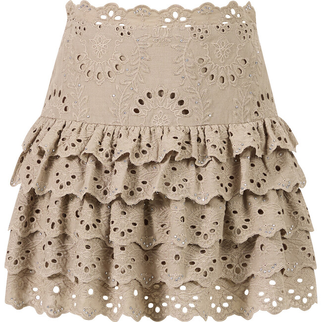 Ottilie Embroidered Mini Skirt, Taupe