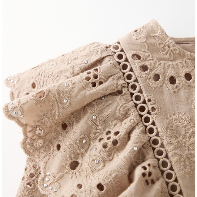 Ottilie Embroidered Top, Taupe - Blouses - 4