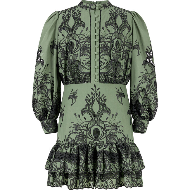 Charm Embroidered Mini Dress, Khaki