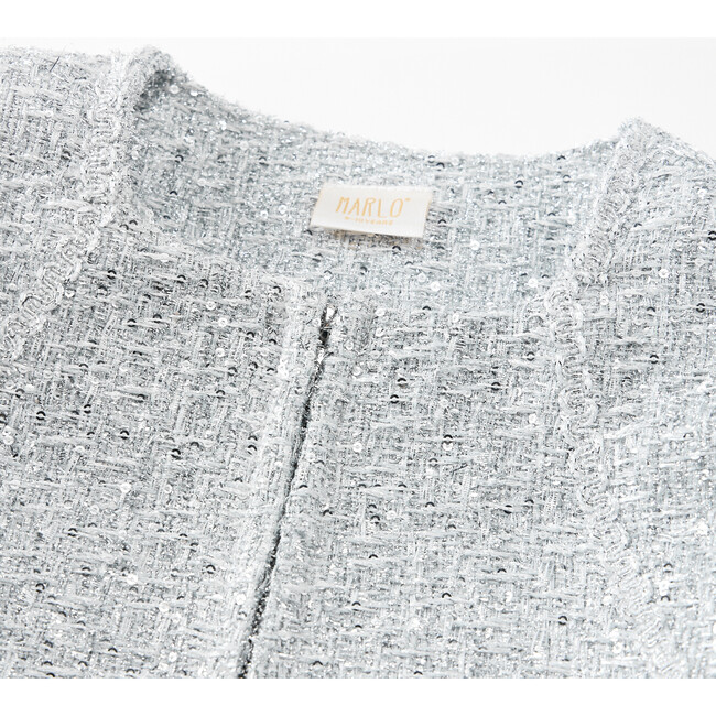 Stardust Tweed Mini Dress, Silver - Dresses - 3