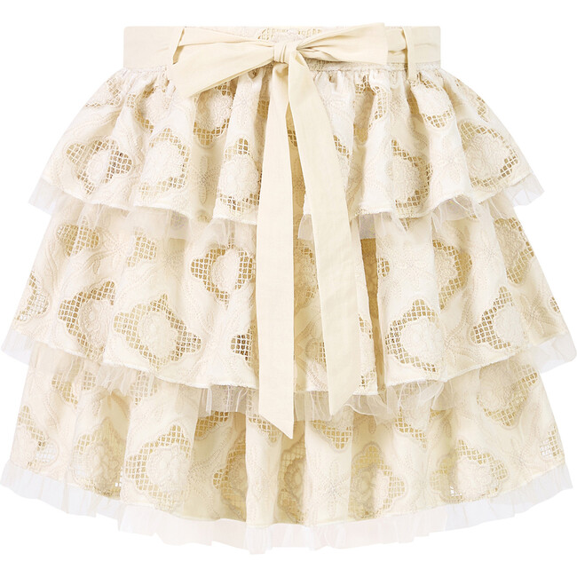 Ava Embroidered Mini Skirt, Oat