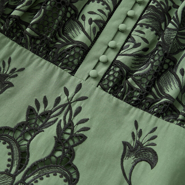 Charm Embroidered Mini Dress, Khaki - Dresses - 4