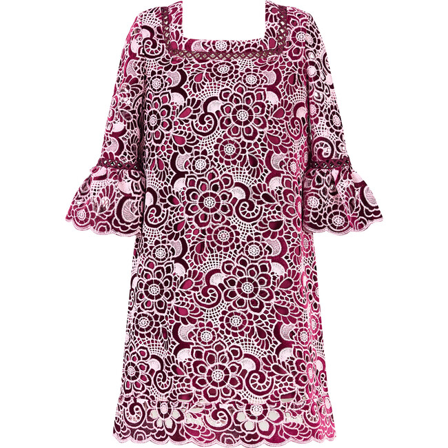 Libby Embroidered Mini Dress, Berry