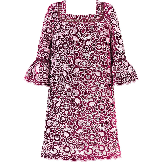 Libby Embroidered Mini Dress, Berry