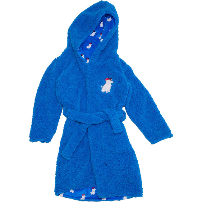 Cozy Switch Robe Reversible Sherpa & Printed Mink Robe with Appliqué, Brilliant Blue Poodles
