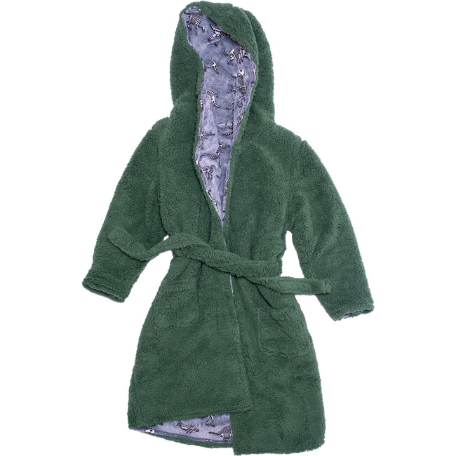 Cozy Switch Robe Reversible Glow in the Dark & Sherpa Robe for Kids, Katydid Skeleton Dino