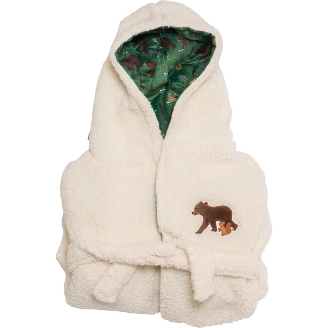 Cozy Switch Robe Reversible Sherpa & Printed Mink Robe with Appliqué, Coconut Camping Trails - Robes - 4