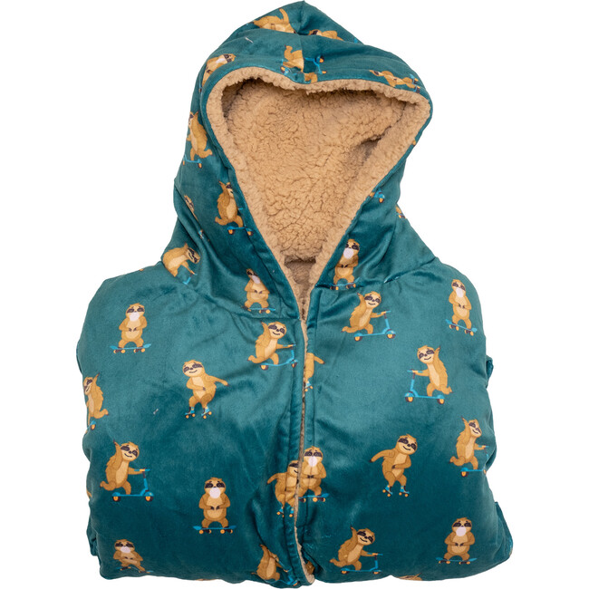 Cozy Switch Robe Reversible Sherpa & Printed Mink Robe with Appliqué, Curry Skating Sloths - Robes - 3