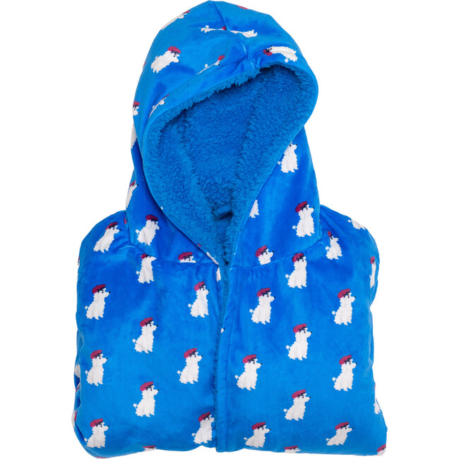 Cozy Switch Robe Reversible Sherpa & Printed Mink Robe with Appliqué, Brilliant Blue Poodles - Robes - 3