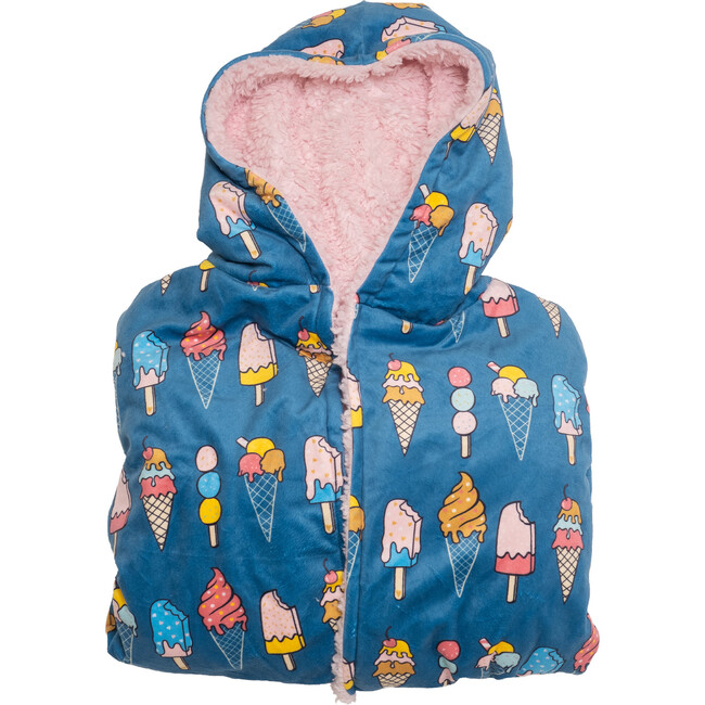 Cozy Switch Robe Reversible Sherpa & Printed Mink Robe with Appliqué, Ballet Slipper Ice Creams