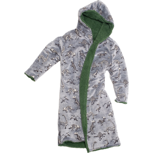 Cozy Switch Robe Reversible Glow in the Dark & Sherpa Robe for Kids, Katydid Skeleton Dino