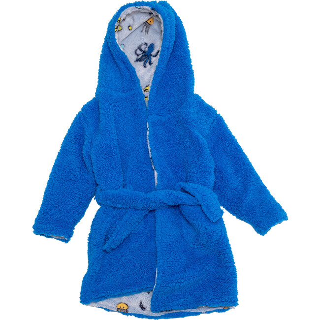 Cozy Switch Robe Reversible Glow in the Dark & Sherpa Robe for Kids, Brilliant Blue Sea Life