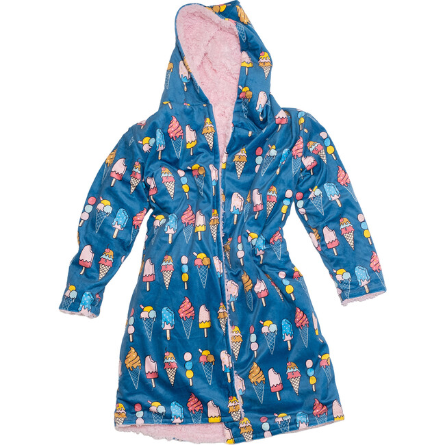 Cozy Switch Robe Reversible Sherpa & Printed Mink Robe with Appliqué, Ballet Slipper Ice Creams - Robes - 3