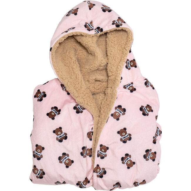 Cozy Switch Robe Reversible Sherpa & Printed Mink Robe with Appliqué, Irish Cream Teddy Bears - Robes - 3