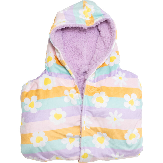 Cozy Switch Robe Reversible Sherpa & Printed Mink Robe with Appliqué, Orchid Bouquet Happy Daisy Stripes - Robes - 3