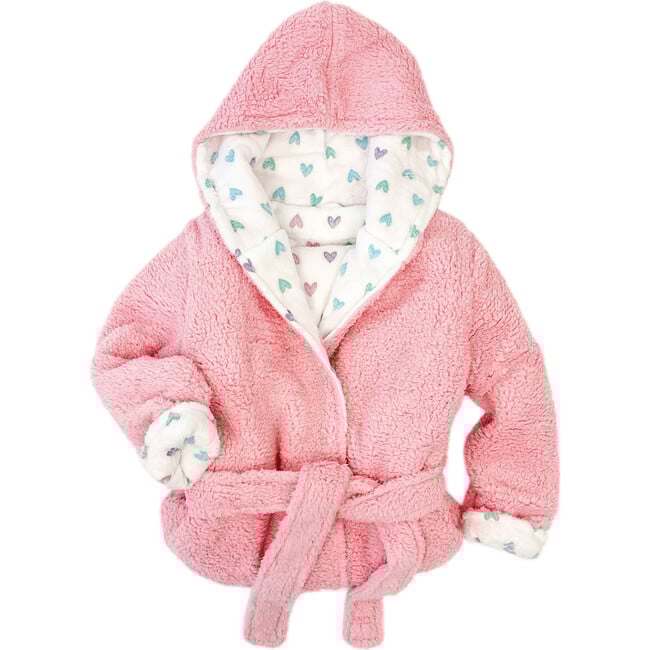 Cozy Switch Robe Reversible Glow in the Dark & Sherpa Robe for Kids, Cosmos Pink Hearts - Robes - 3
