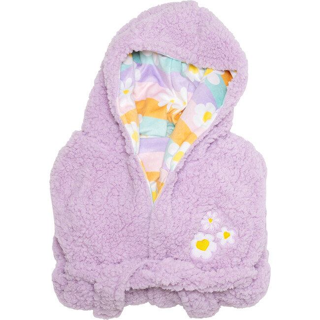 Cozy Switch Robe Reversible Sherpa & Printed Mink Robe with Appliqué, Orchid Bouquet Happy Daisy Stripes - Robes - 4