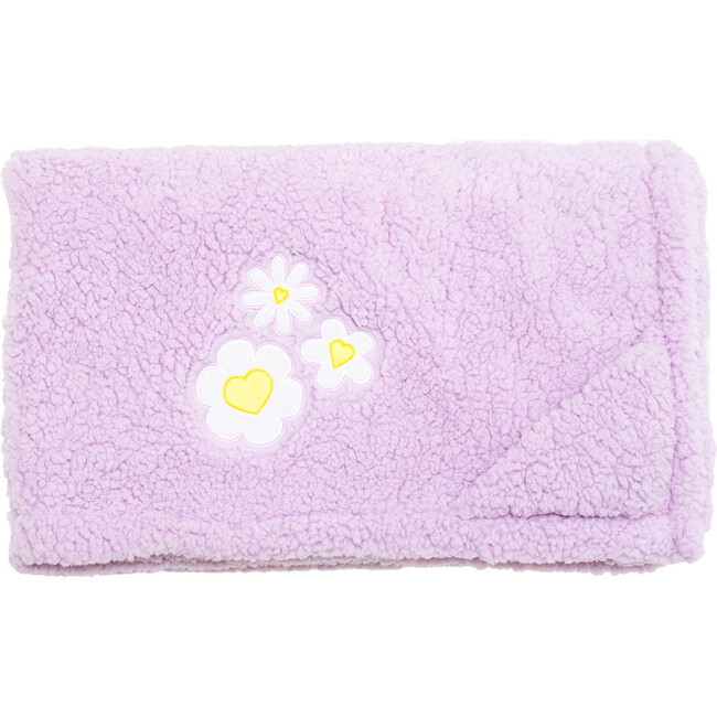 Cozy Switch Blanket Reversible Sherpa & Mink Fleece Blanket with Embroidered Appliqué, Orchid Bouquet Happy Daisy Stripes - Blankets - 4