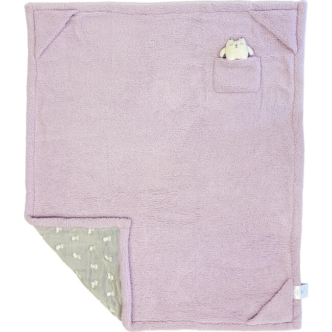 Cozy Switch Blanket Reversible Sherpa & Glow in the Dark Blanket with Plush Toy Pocket, Orchid Bloom Kitten