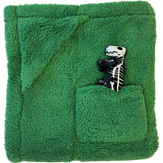 Cozy Switch Blanket Reversible Sherpa & Glow in the Dark Blanket with Plush Toy Pocket, Katydid Skeleton Dino - Blankets - 3