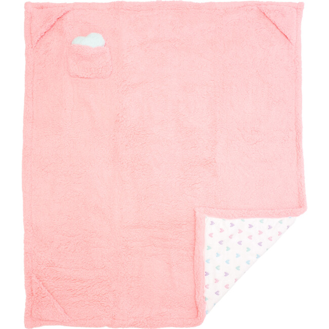 Cozy Switch Blanket Reversible Sherpa & Glow in the Dark Blanket with Plush Toy Pocket, Cosmos Pink Hearts