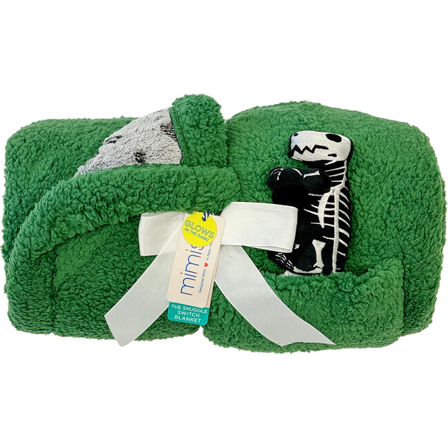 Cozy Switch Blanket Reversible Sherpa & Glow in the Dark Blanket with Plush Toy Pocket, Katydid Skeleton Dino - Blankets - 4