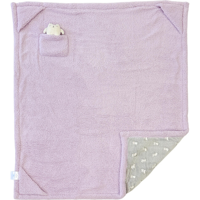 Cozy Switch Blanket Reversible Sherpa & Glow in the Dark Blanket with Plush Toy Pocket, Orchid Bloom Kitten