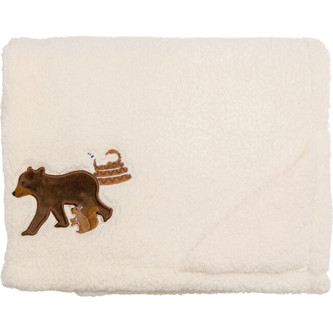 Cozy Switch Blanket Reversible Sherpa & Mink Fleece Blanket with Embroidered Appliqué, Coconut Camping Trails - Blankets - 3