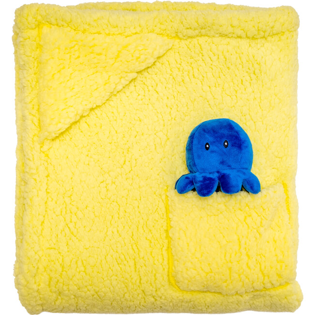 Cozy Switch Blanket Reversible Sherpa & Glow in the Dark Blanket with Plush Toy Pocket, Citrus Sea Life