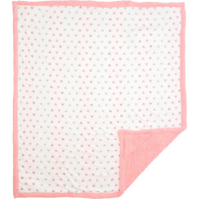 Cozy Switch Blanket Reversible Sherpa & Glow in the Dark Blanket with Plush Toy Pocket, Cosmos Pink Hearts
