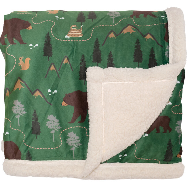 Cozy Switch Blanket Reversible Sherpa & Mink Fleece Blanket with Embroidered Appliqué, Coconut Camping Trails - Blankets - 4