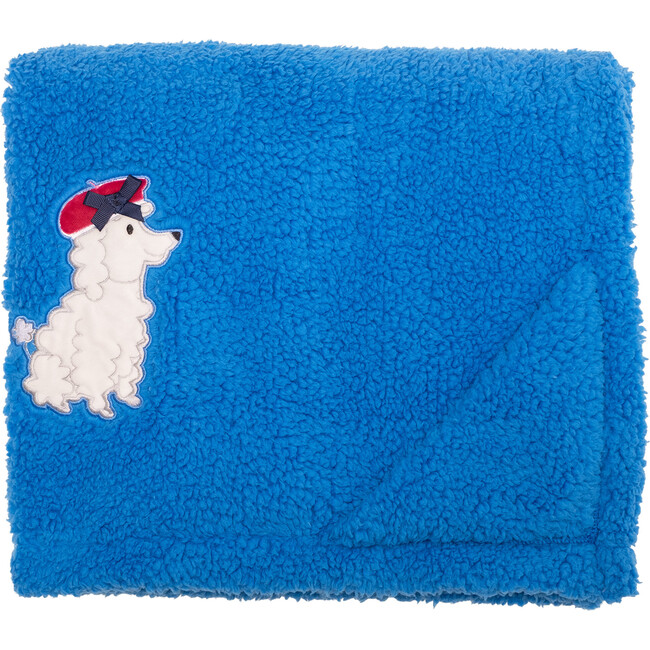 Cozy Switch Blanket Reversible Sherpa & Mink Fleece Blanket with Embroidered Appliqué, Brilliant Blue Poodles - Blankets - 3