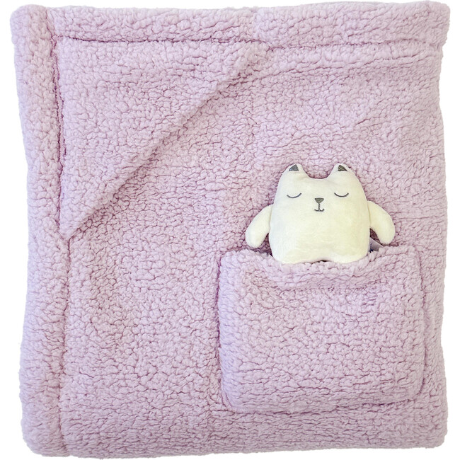 Cozy Switch Blanket Reversible Sherpa & Glow in the Dark Blanket with Plush Toy Pocket, Orchid Bloom Kitten - Blankets - 4