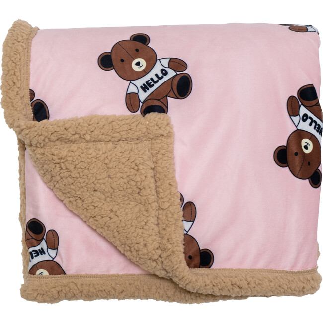 Cozy Switch Blanket Reversible Sherpa & Mink Fleece Blanket with Embroidered Appliqué, Irish Cream Teddy Bears - Blankets - 4